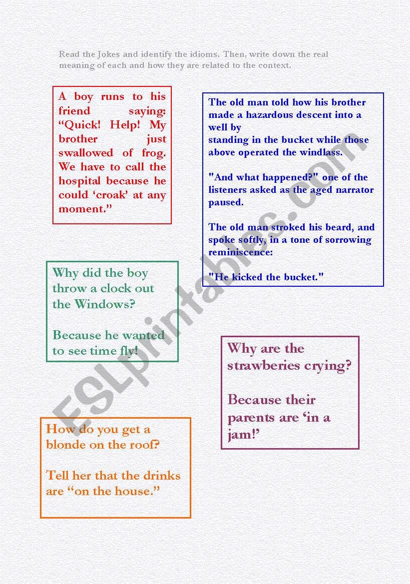 Jokes Containing Idioms worksheet