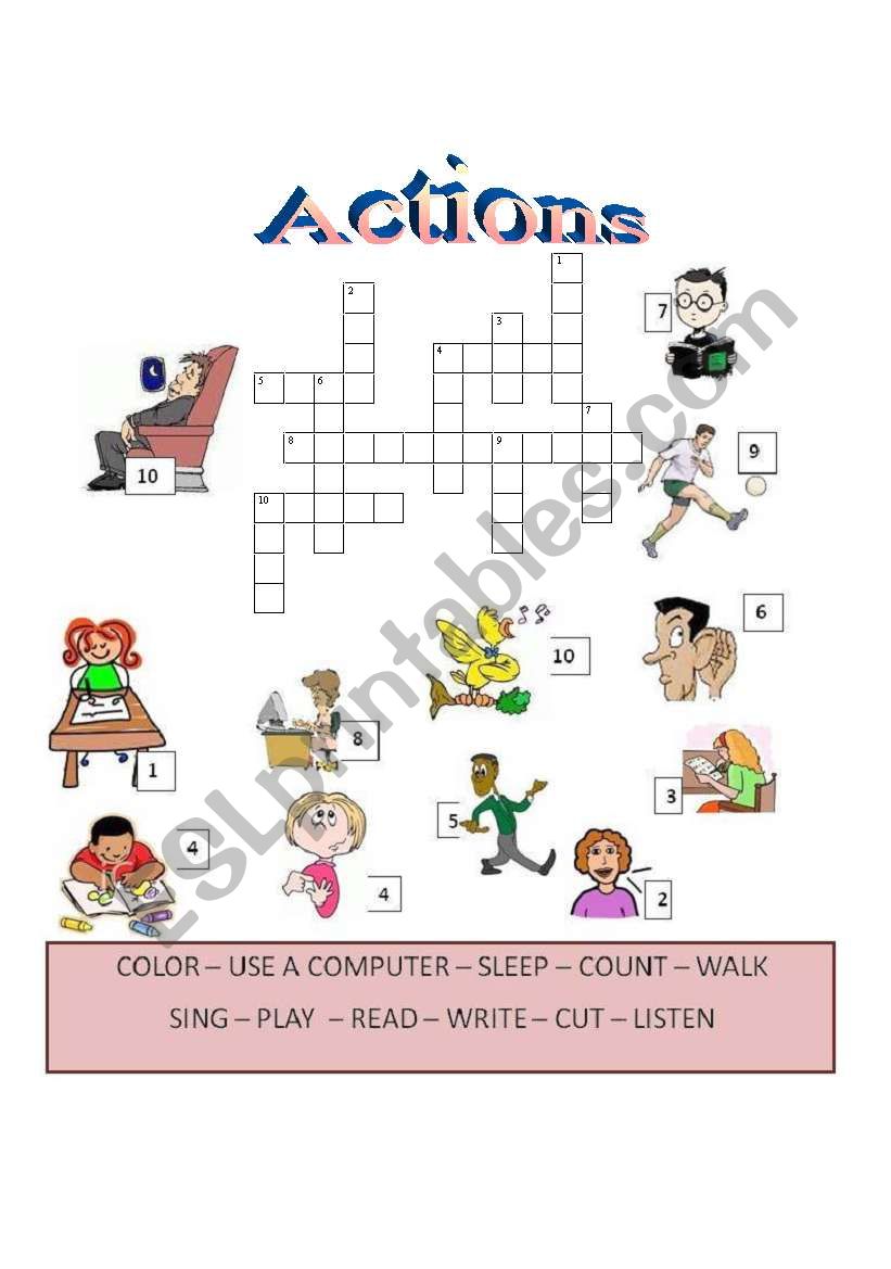 Actions crossword puzzle worksheet