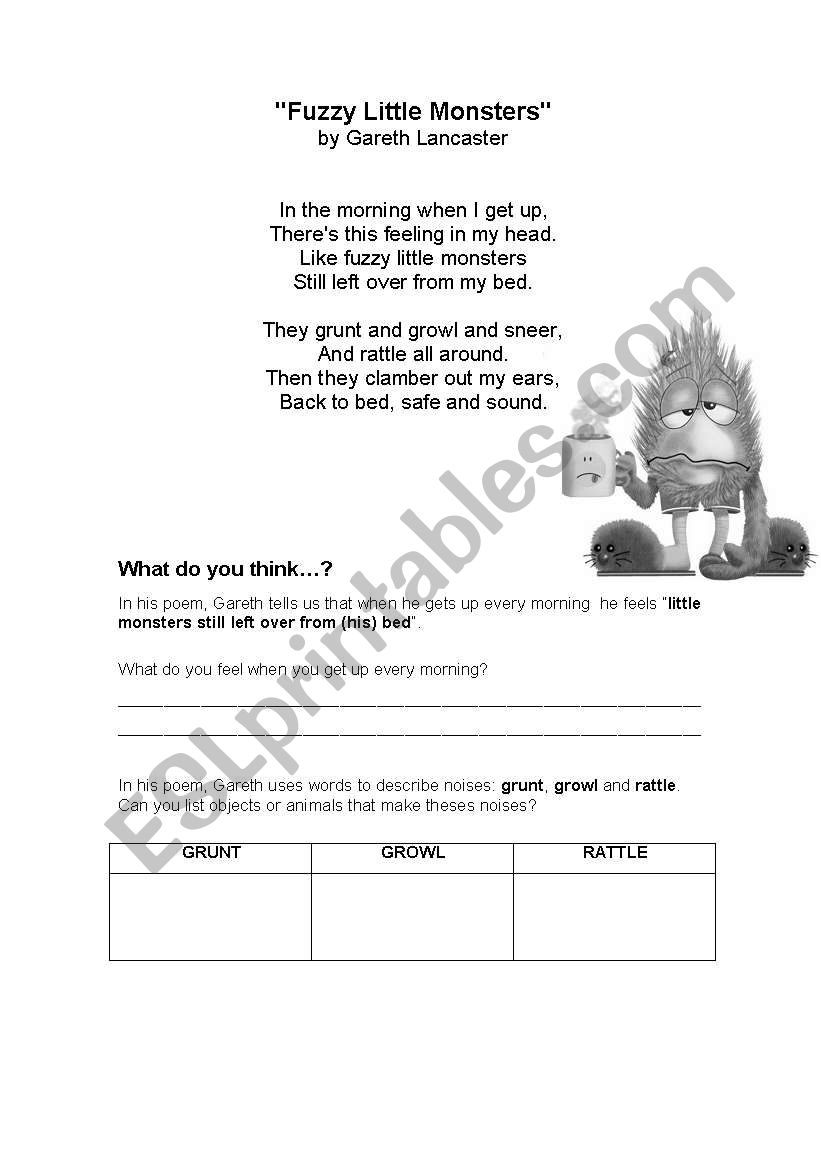 FUZZY LITTLE MONSTERS worksheet