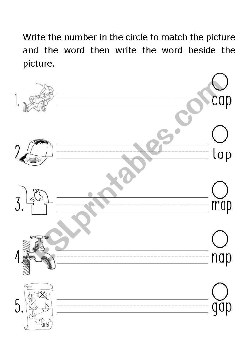 phonics word/picture match and writing practice