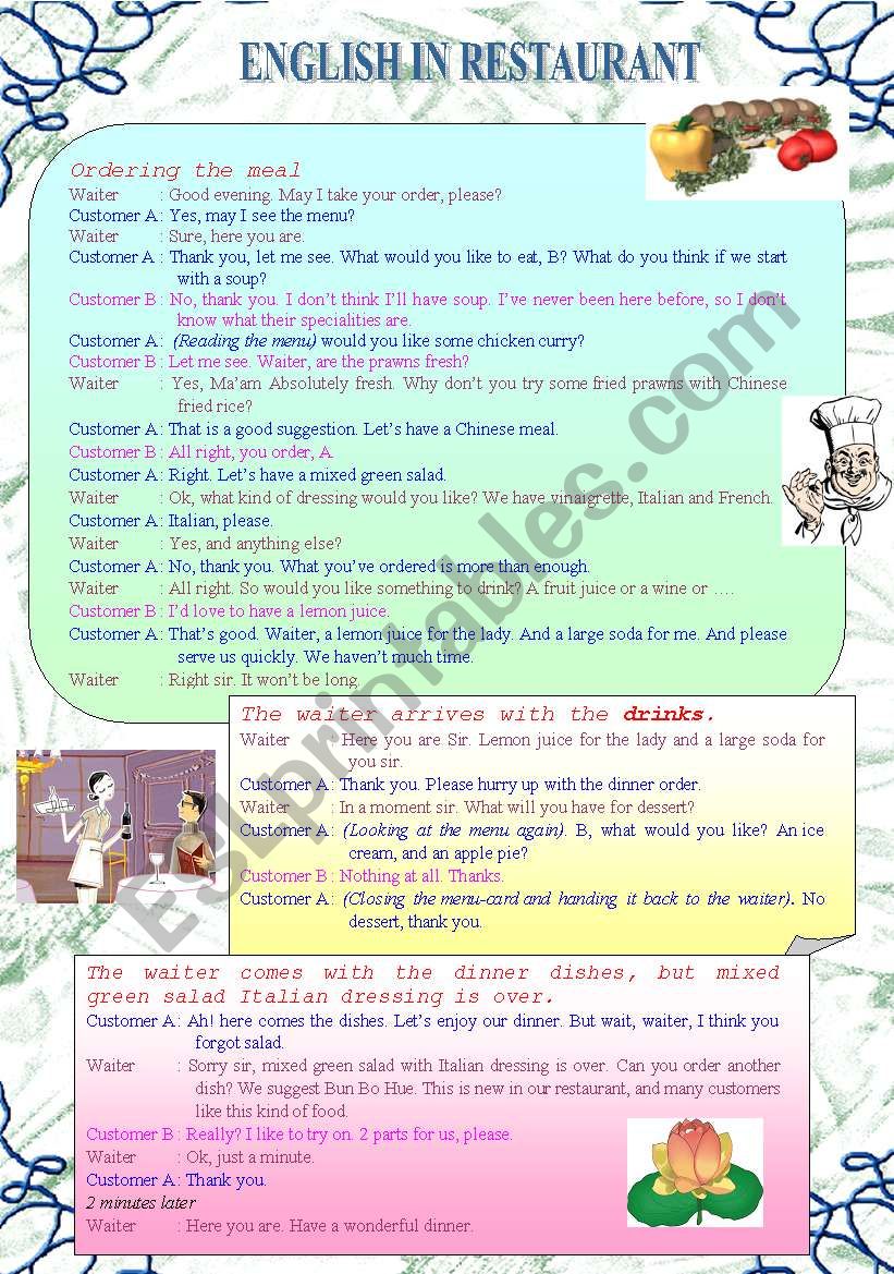 English in restaurant (2) worksheet