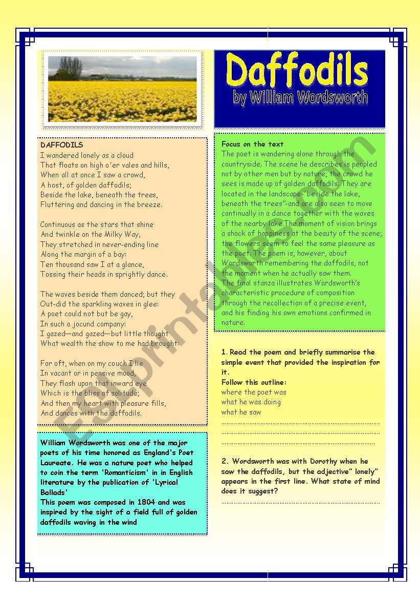 daffodils worksheet