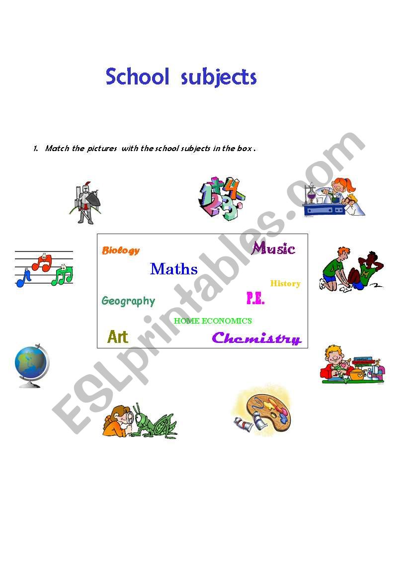school subjects worksheet