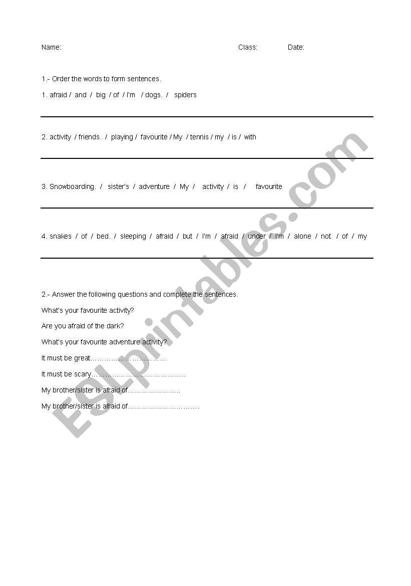  Kids exam worksheet