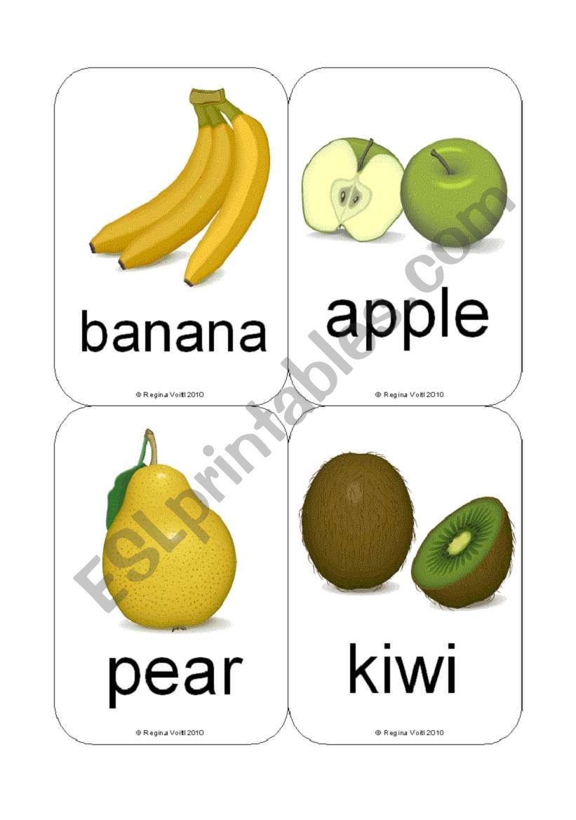 Fruit / Vegetable Flashcards (Common Fruit et al.) (12 Cards)