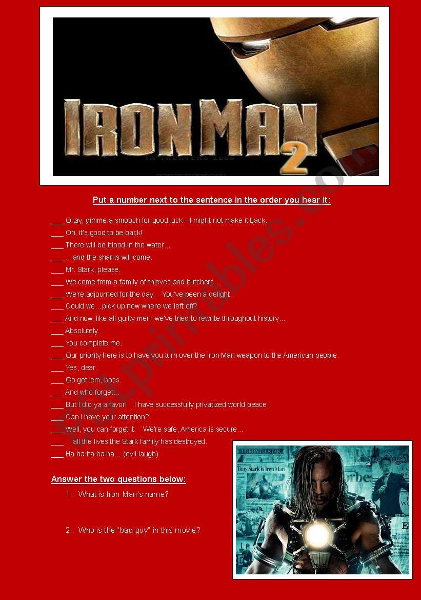 Iron Man 2 - Movie Trailer worksheet
