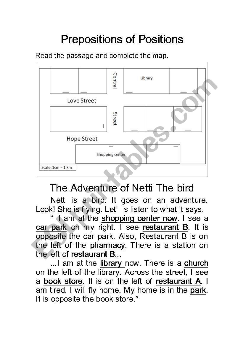 Preposition of position - comprehension task