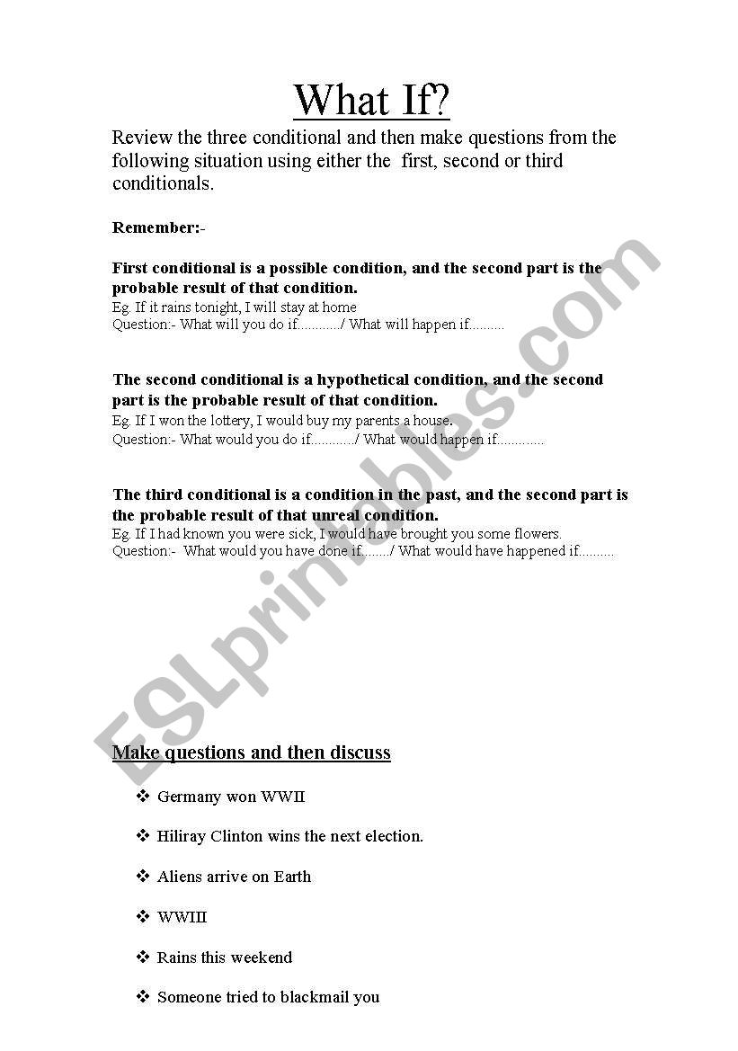 Conditionals In Use:- What if?