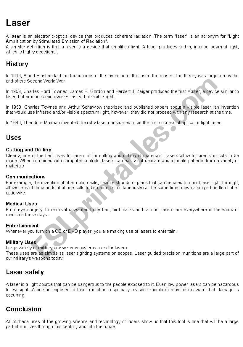 Laser oral presentation worksheet