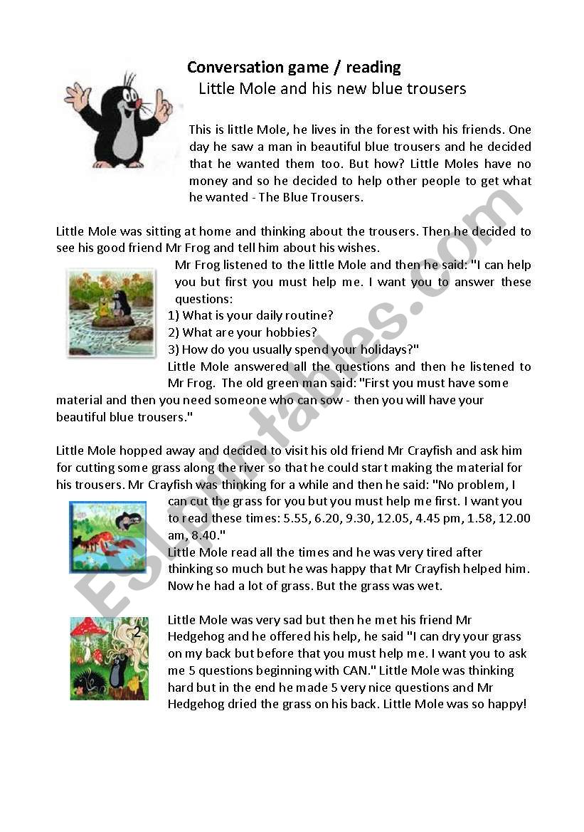 Little Mole and his new trousers - READING and TASKS while reading
