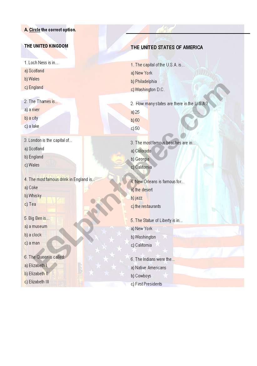 UK / USA -Culture Worksheet worksheet