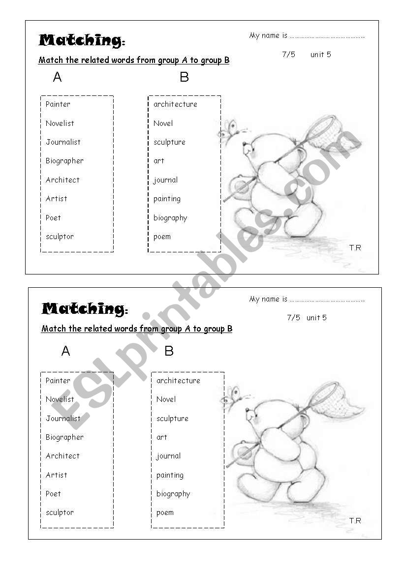 Matching  worksheet