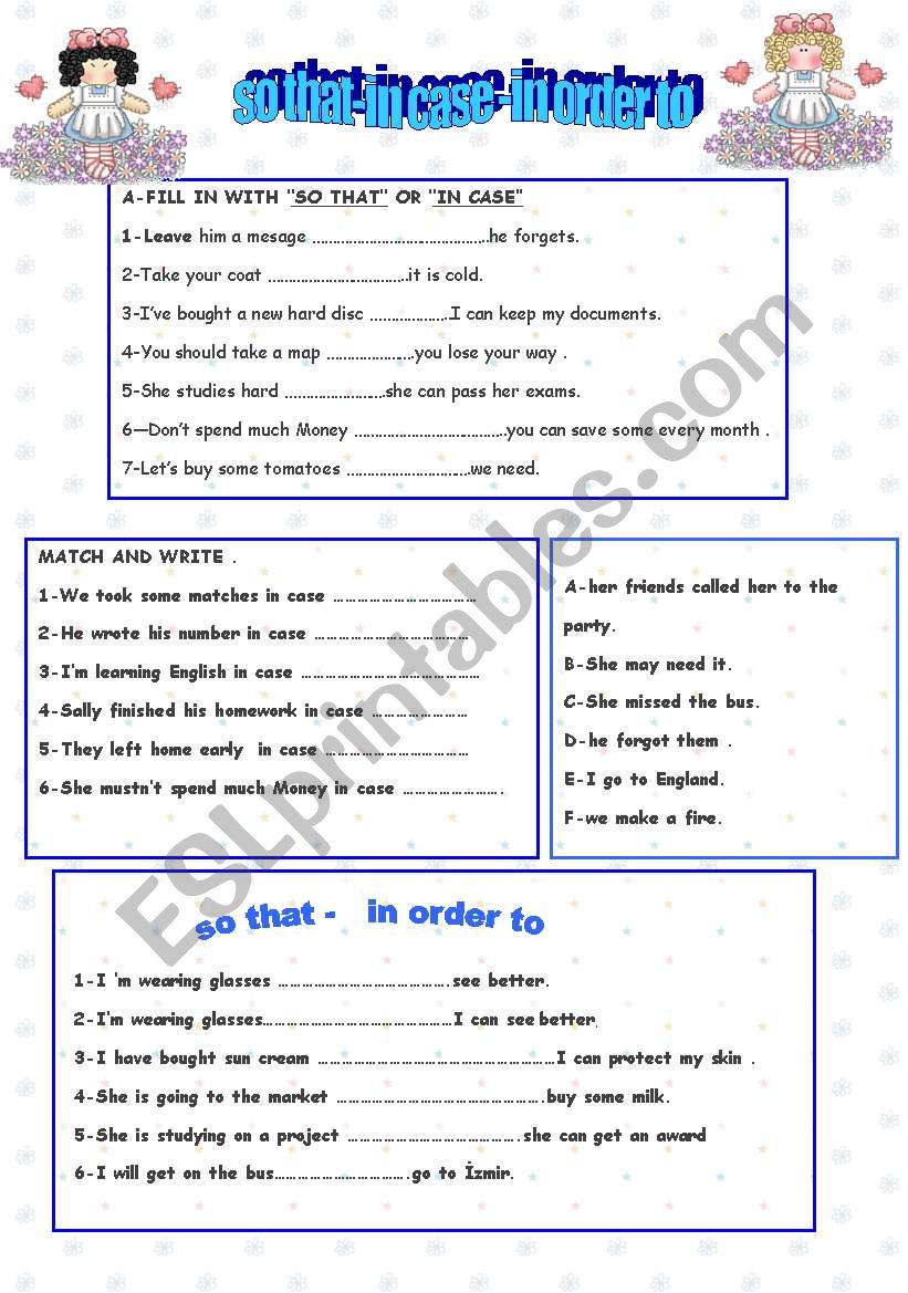 so that-in case -in order to  worksheet