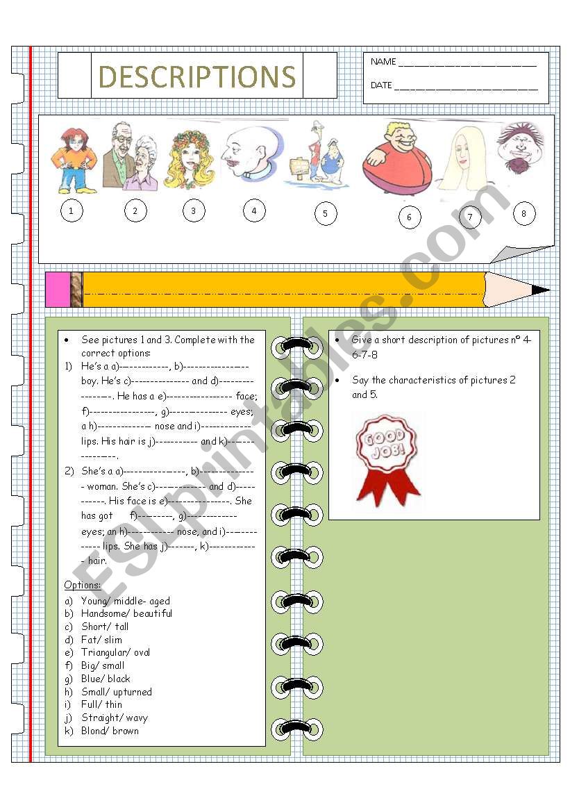 physical descriptions worksheet