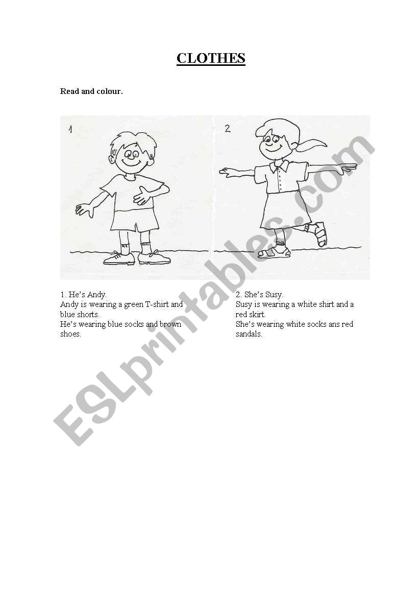CLOTHES- Read and colour worksheet