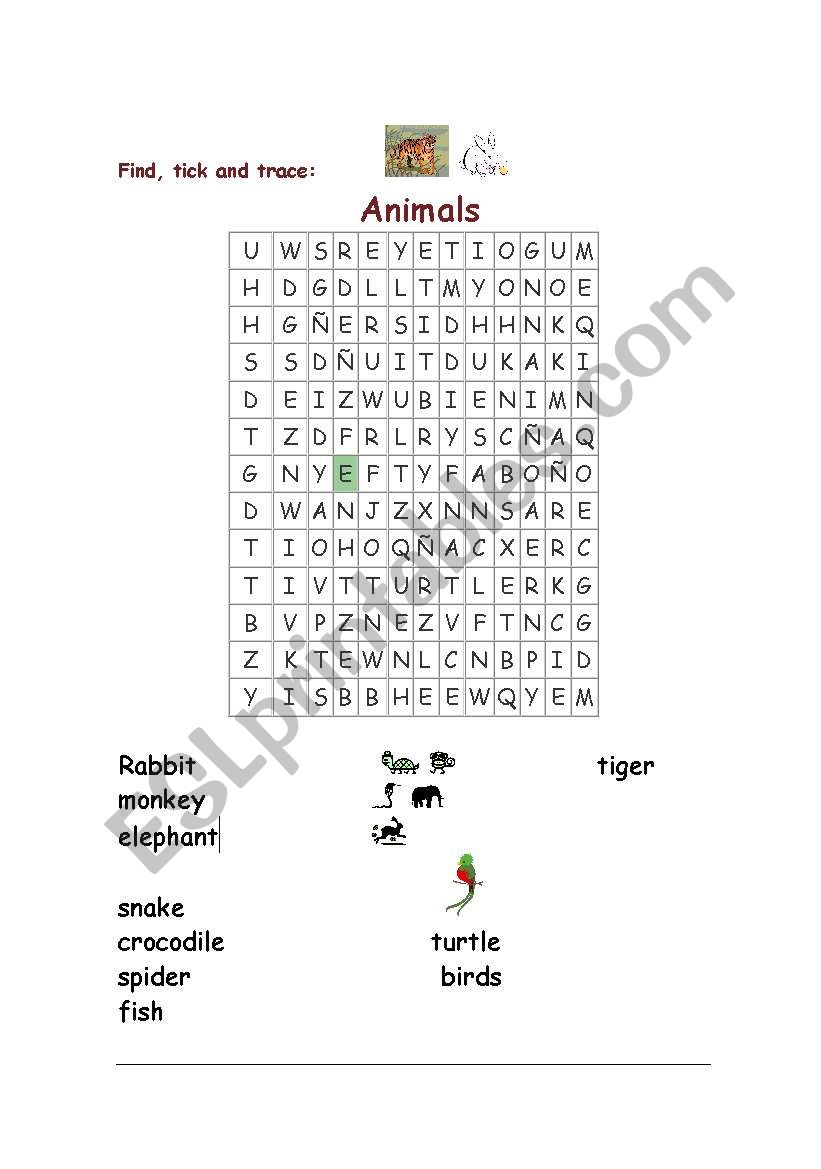 ANIMAL WORDSEARCH worksheet