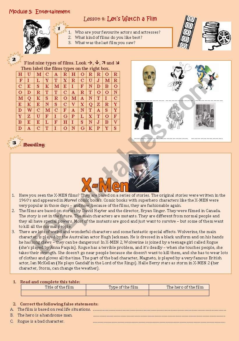  Lets watch a film  worksheet