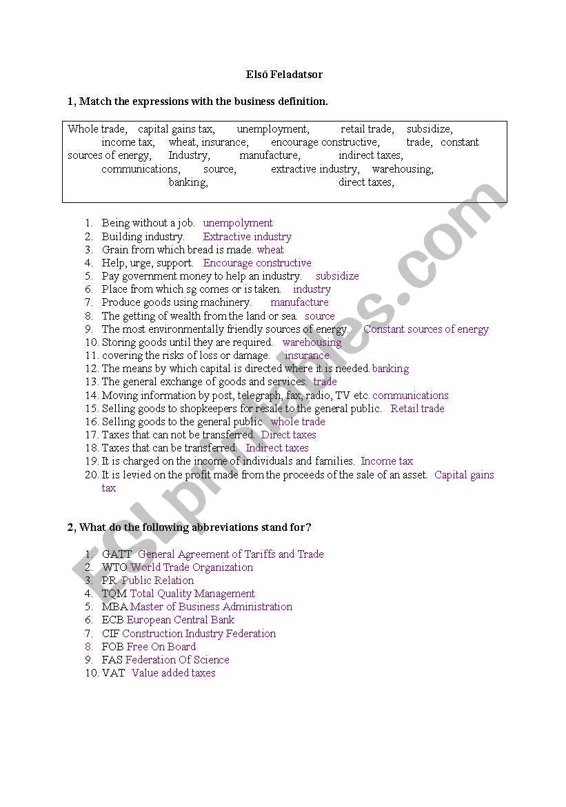 Business English worksheet