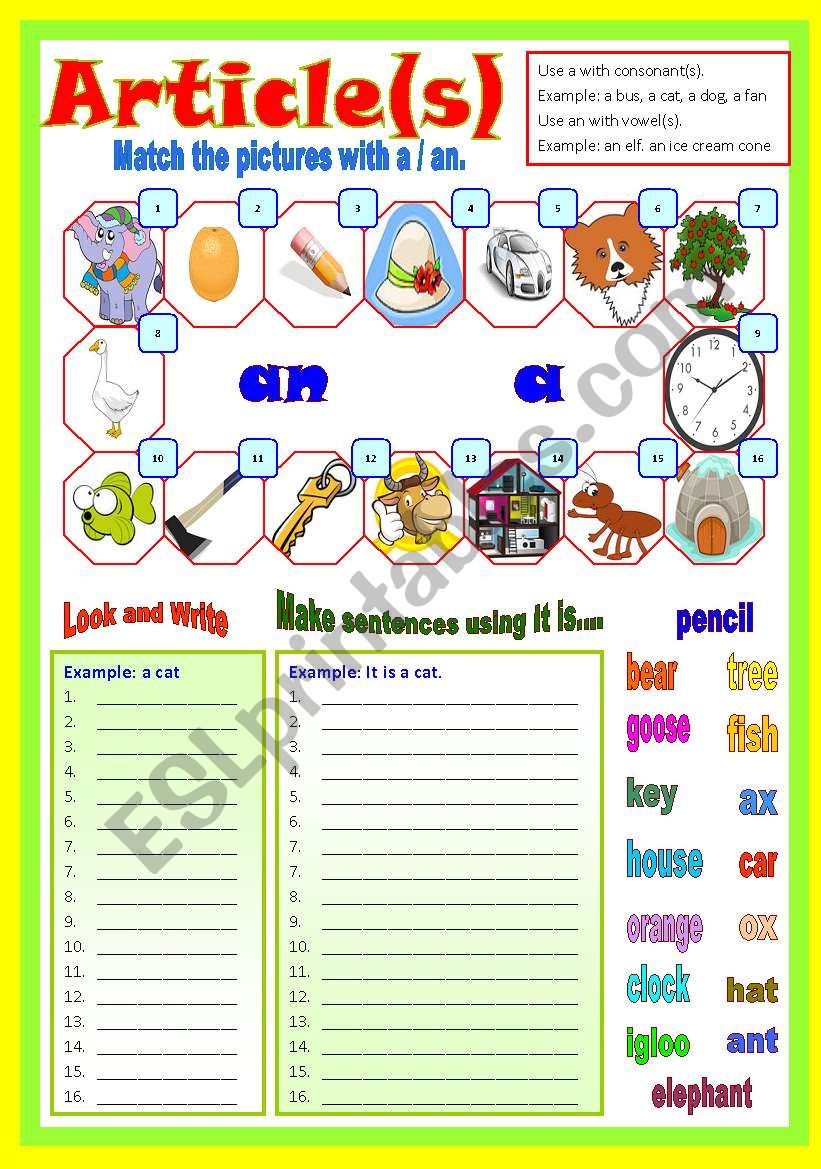 Article(s) - B/W worksheet