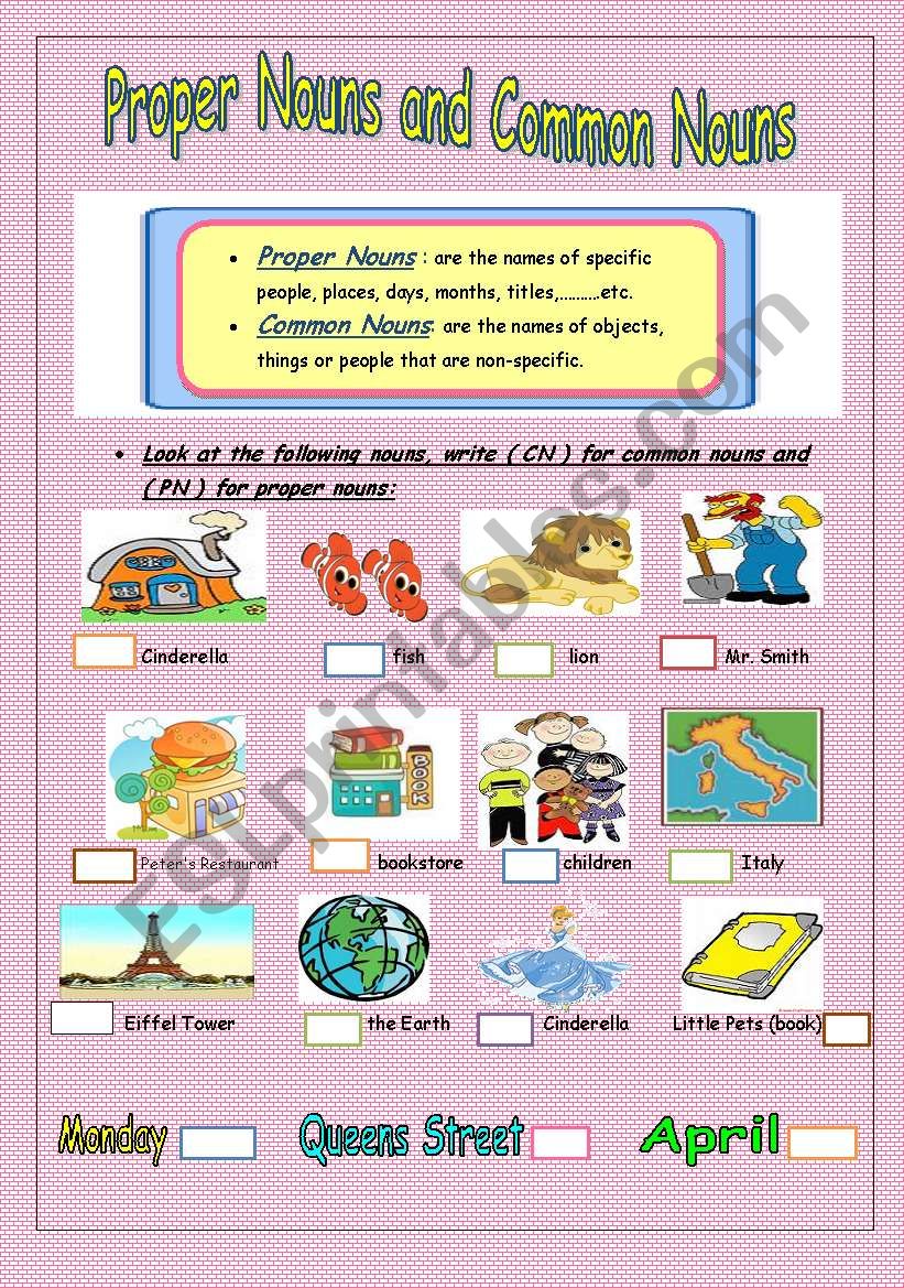 Common Nouns And Proper Nouns Worksheet Answers Informational