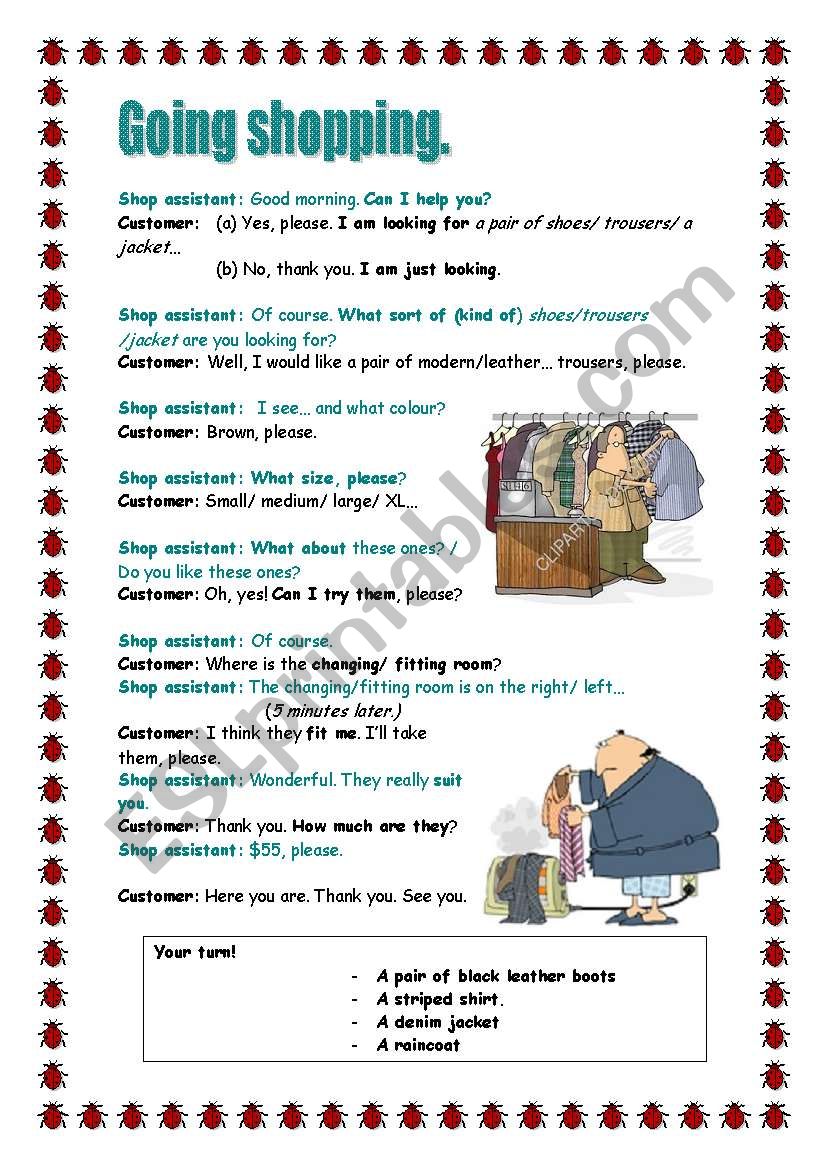 Shopping worksheet