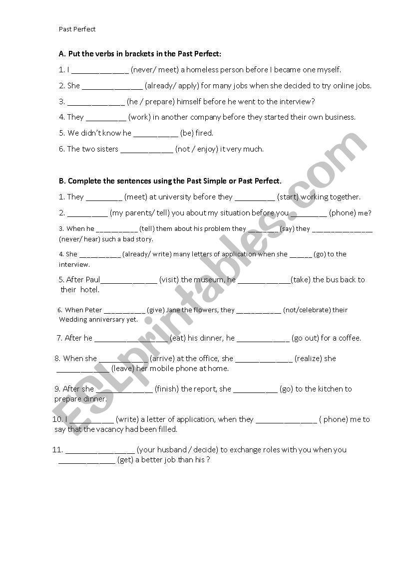 Past Perfect worksheet