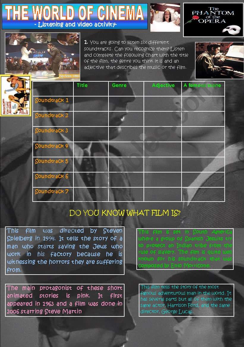 Cinema and soundtracks worksheet