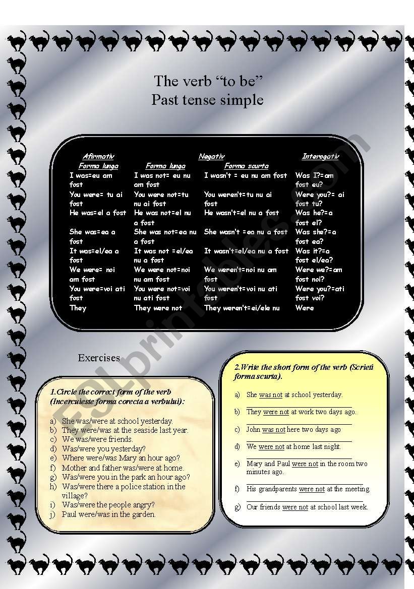 past simple of the verb TO BE worksheet