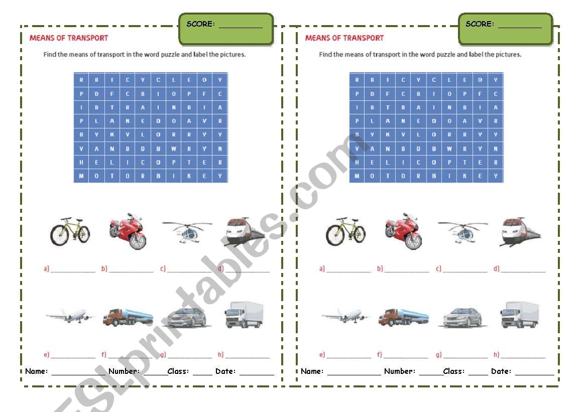 Transports Challenge worksheet