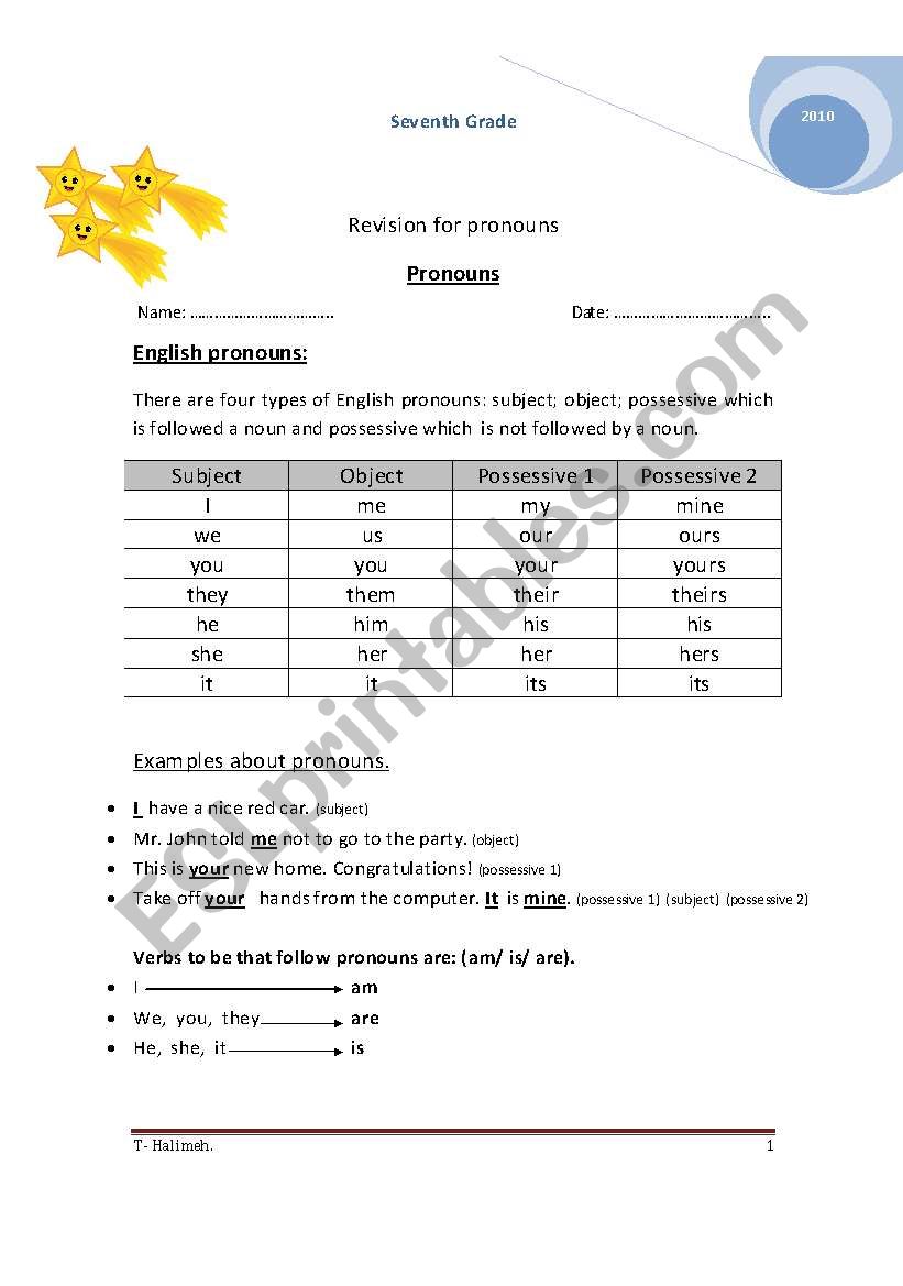 Pronouns worksheet