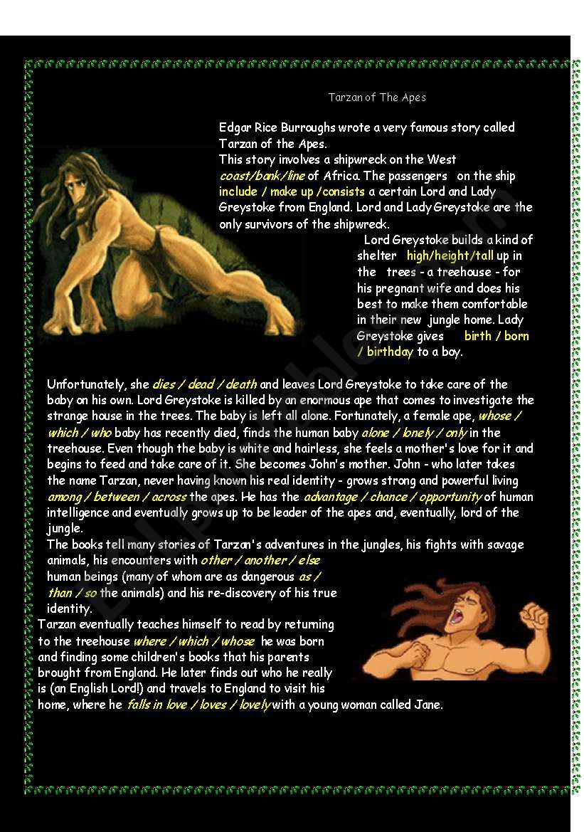 Tarzan of the Apes ( 2 page comprehension check)