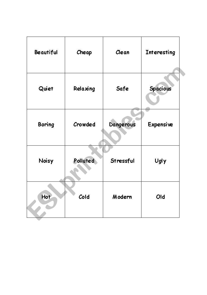 Memory game: Adjectives worksheet