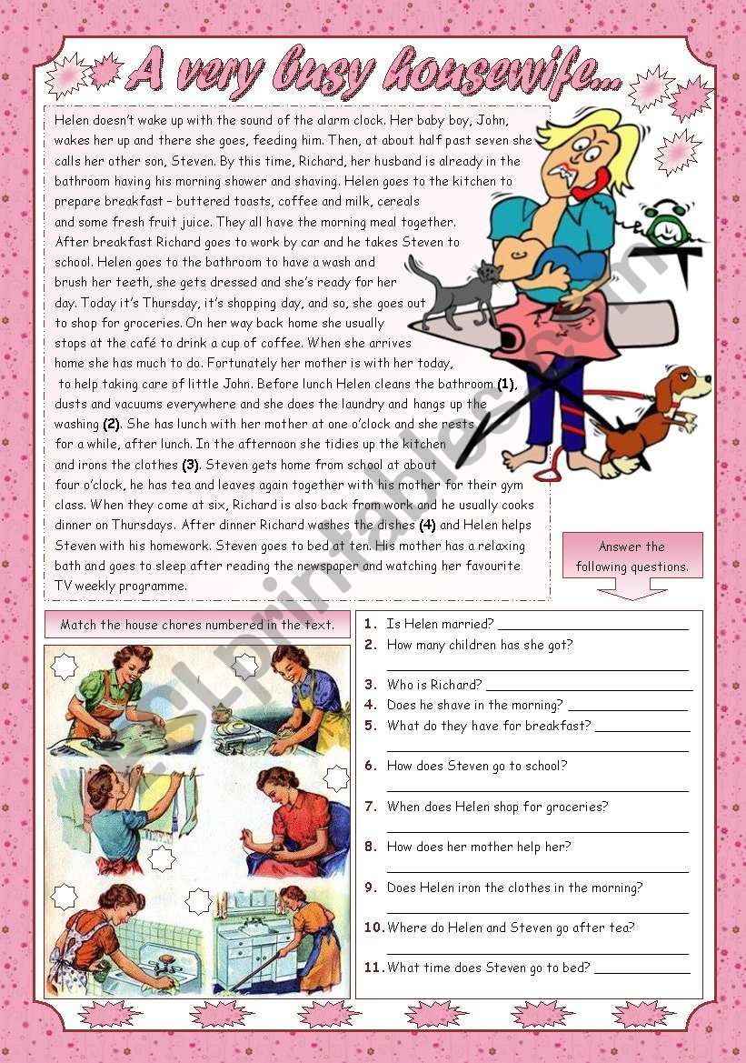 A VERY BUSY HOUSEWIFE... worksheet