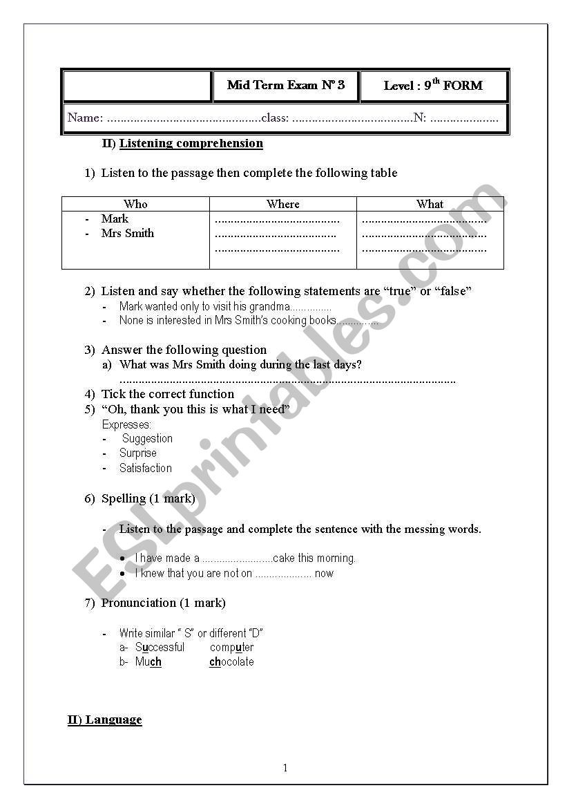 test worksheet