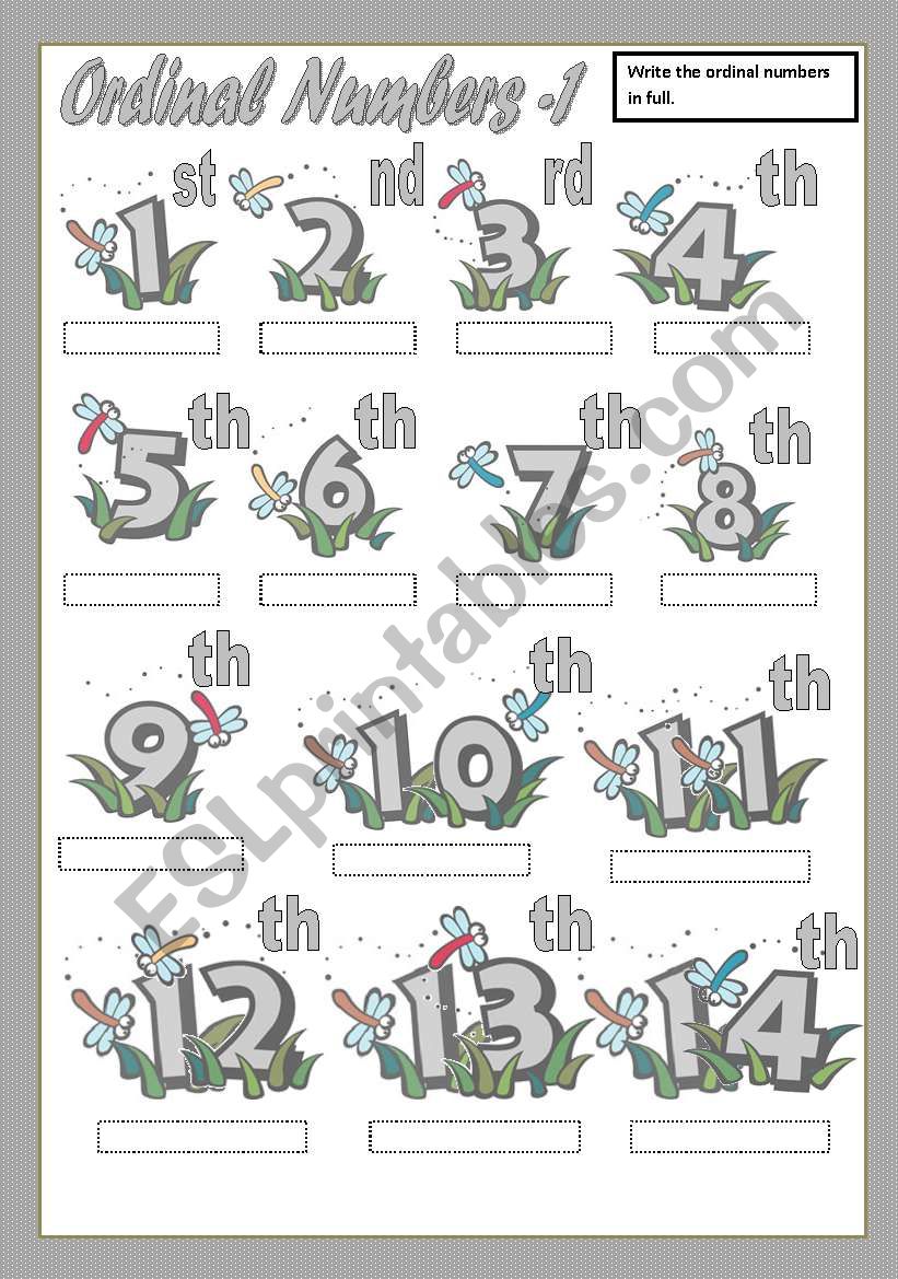 ORDINAL NUMBERS 1/2 worksheet