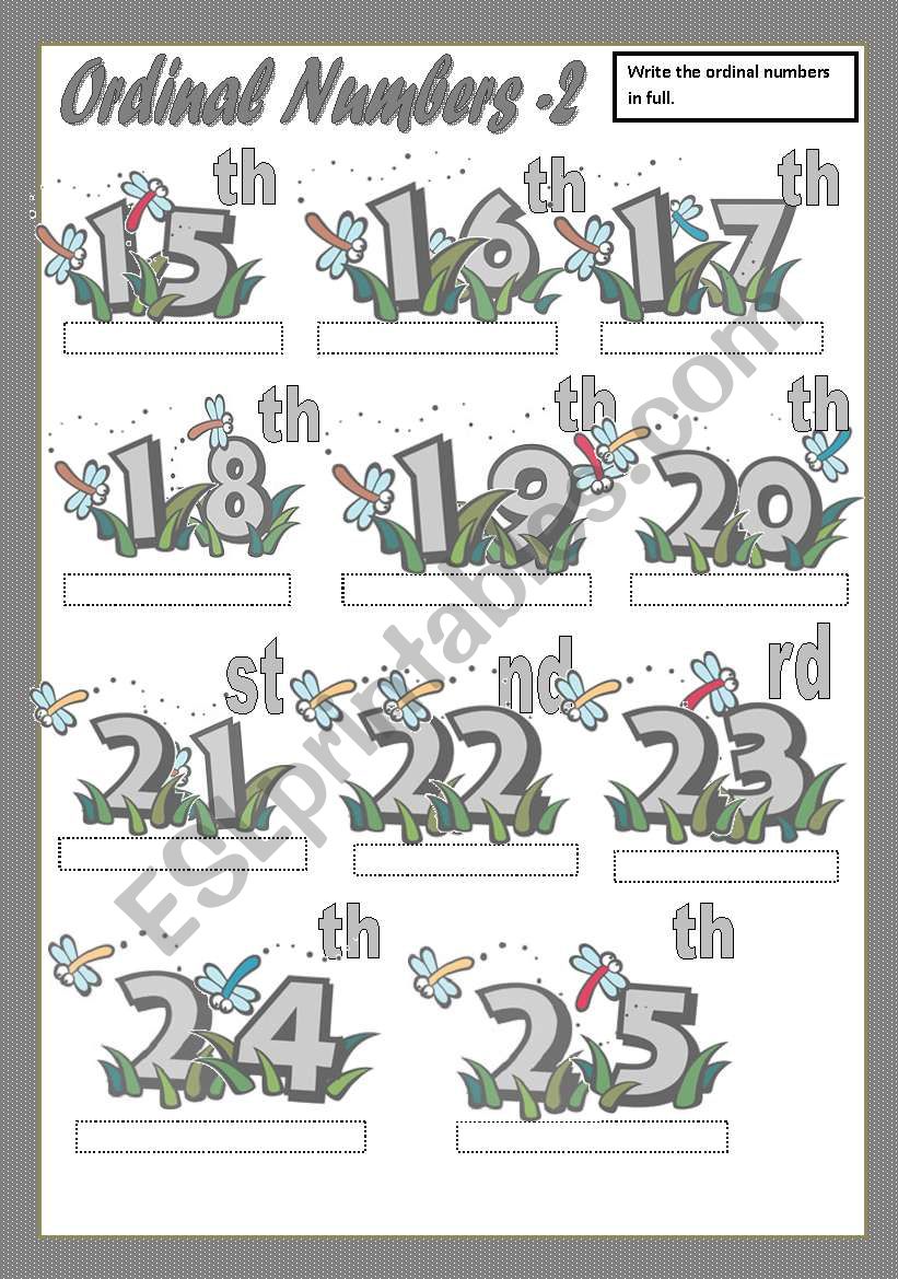 ORDINAL NUMBERS 2/2 worksheet