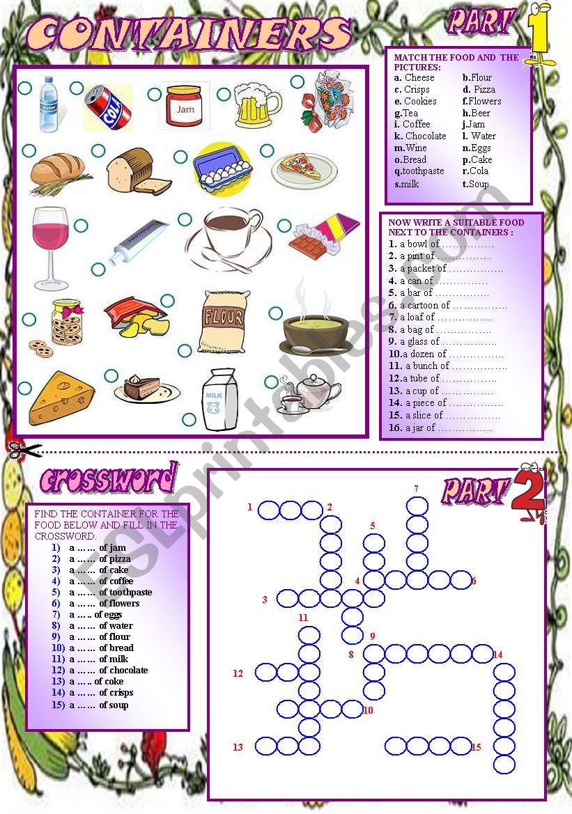 Containers Crossword (B&W available on the 2nd page)