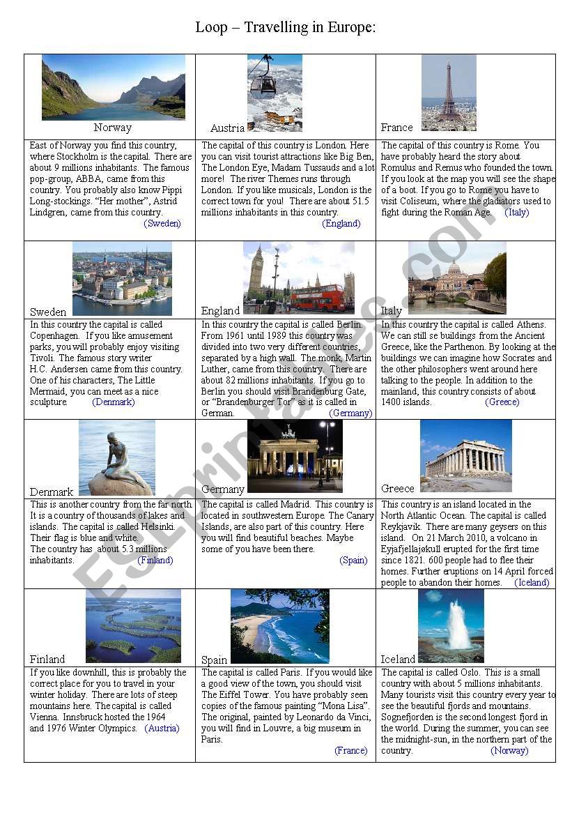 Loop - Travelling in Europe worksheet