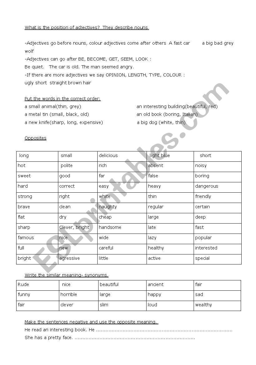 REVISION EXERCISE ON ADJECTIVES