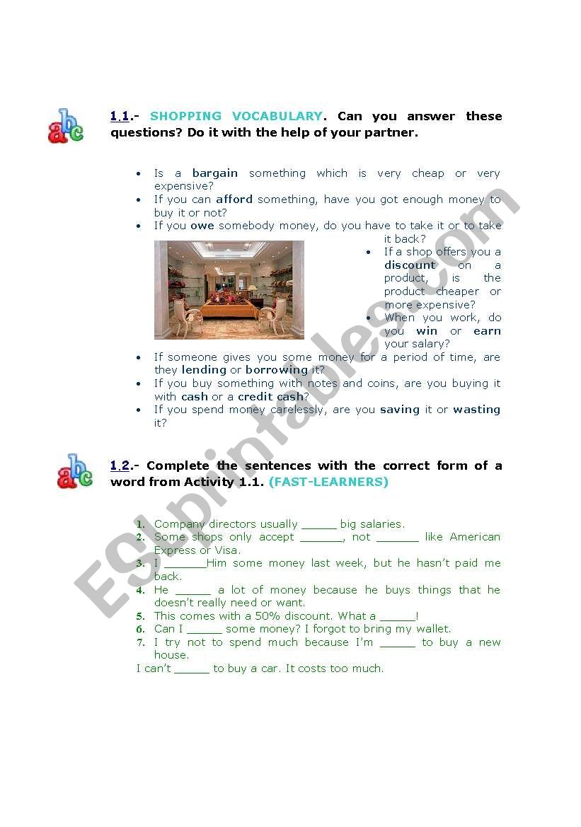 SHOPING VOCABULARY worksheet