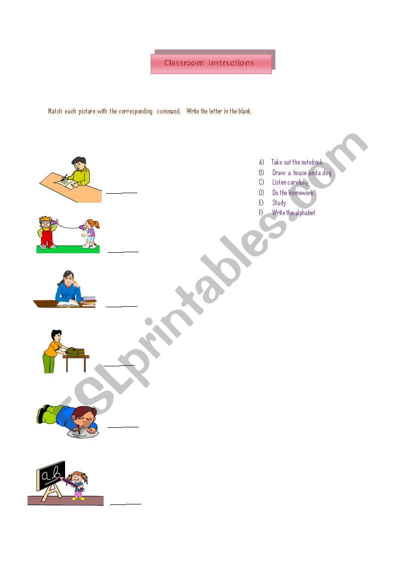 Classroom  Instructions worksheet