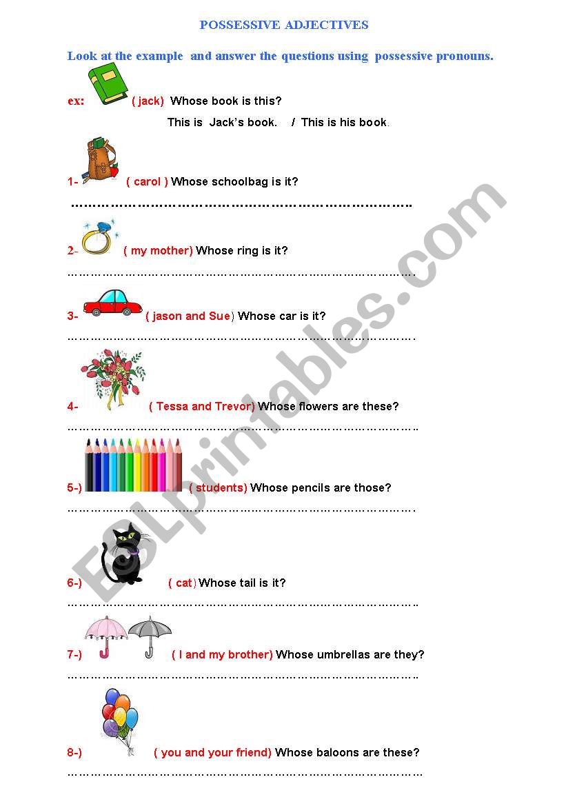 possessive adjectives worksheet