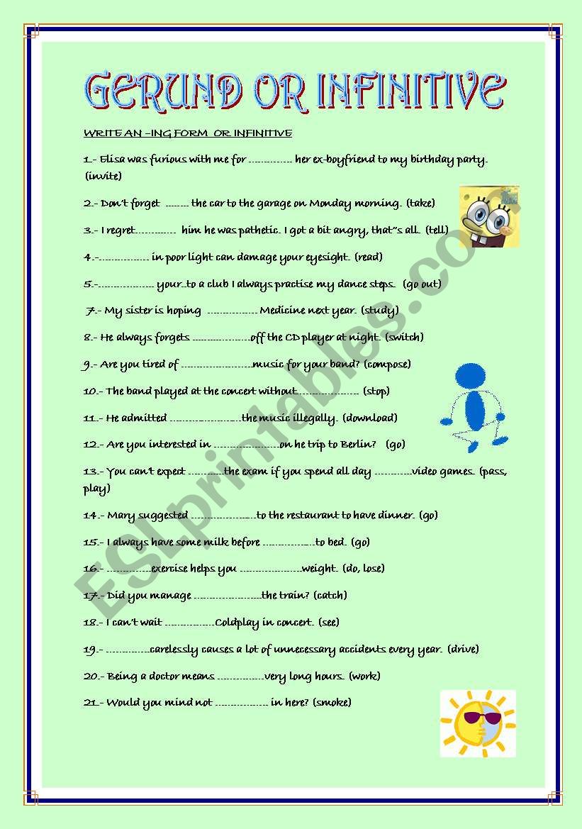 GERUND OR INFINITIVE worksheet