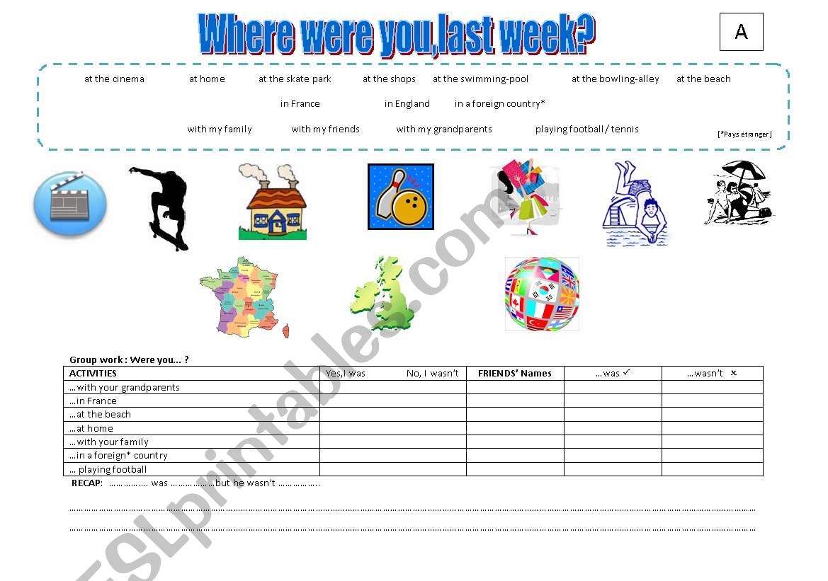 PAIRWORK /  Where were you? worksheet