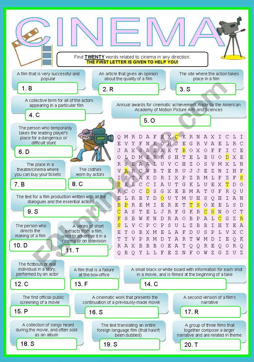 CINEMA RELATED WORDS (key included)