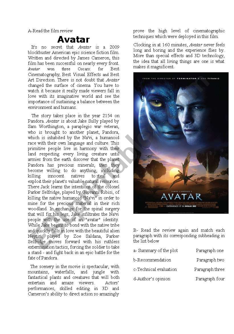 short essay about avatar movie