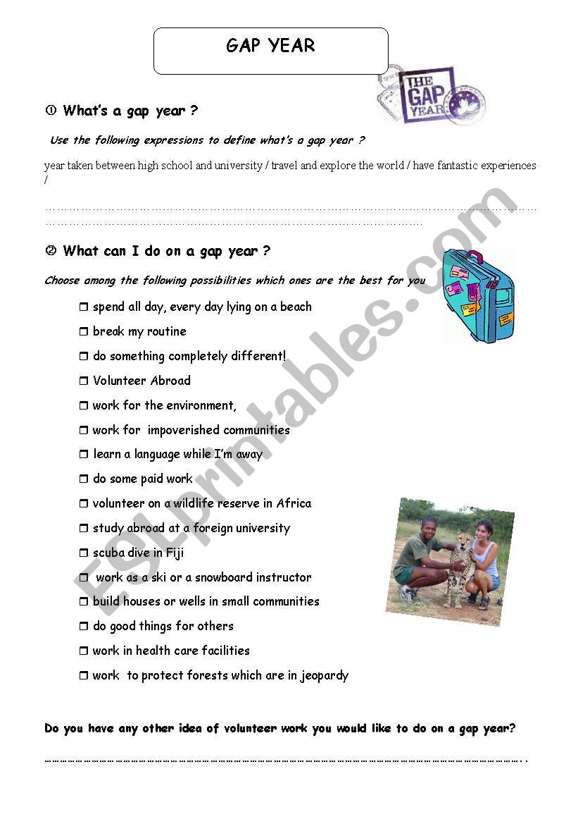 WHAT IS A GAP YEAR worksheet