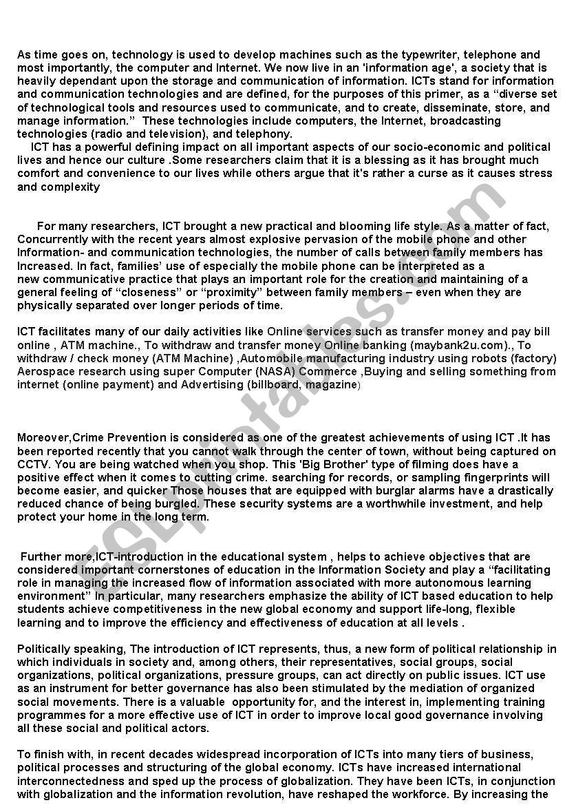 positive and negative impacts of  ICT