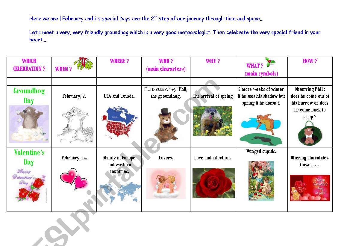 special days : step 2 - Groundhog Day and ValentineÂ´s Day