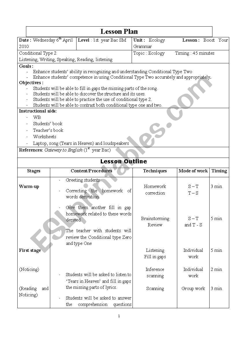 teaching conditional type 2 worksheet